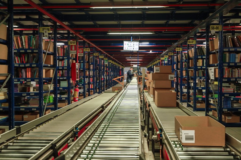 logistics warehouse - package transport line - box transport