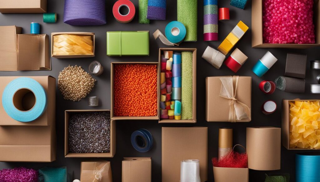 Welpac packaging company A variety of packaging supplies on a black background.